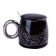 Чашка керамічна Golden Romance 400мл з кришкою і ложкою кухоль для чаю Чорний. Изображение №2