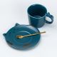 Чашка з блюдцем та ложкою керамічна 250 мл "Кошеня" Синя. Изображение №2