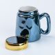 Чашка з кришкою 450 мл керамічна в дзеркальній глазурі Синя. Изображение №2