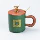 Чашка з кришкою та ложкою 300 мл керамічна "Ведмедик" Зелена. Изображение №3