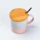 Чашка з бамбуковою кришкою та ложкою керамічна 350 мл Рожевий. Изображение №3
