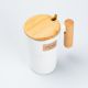Чашка керамічна з ложкою та бамбуковою кришкою 400 мл Біла. Изображение №3